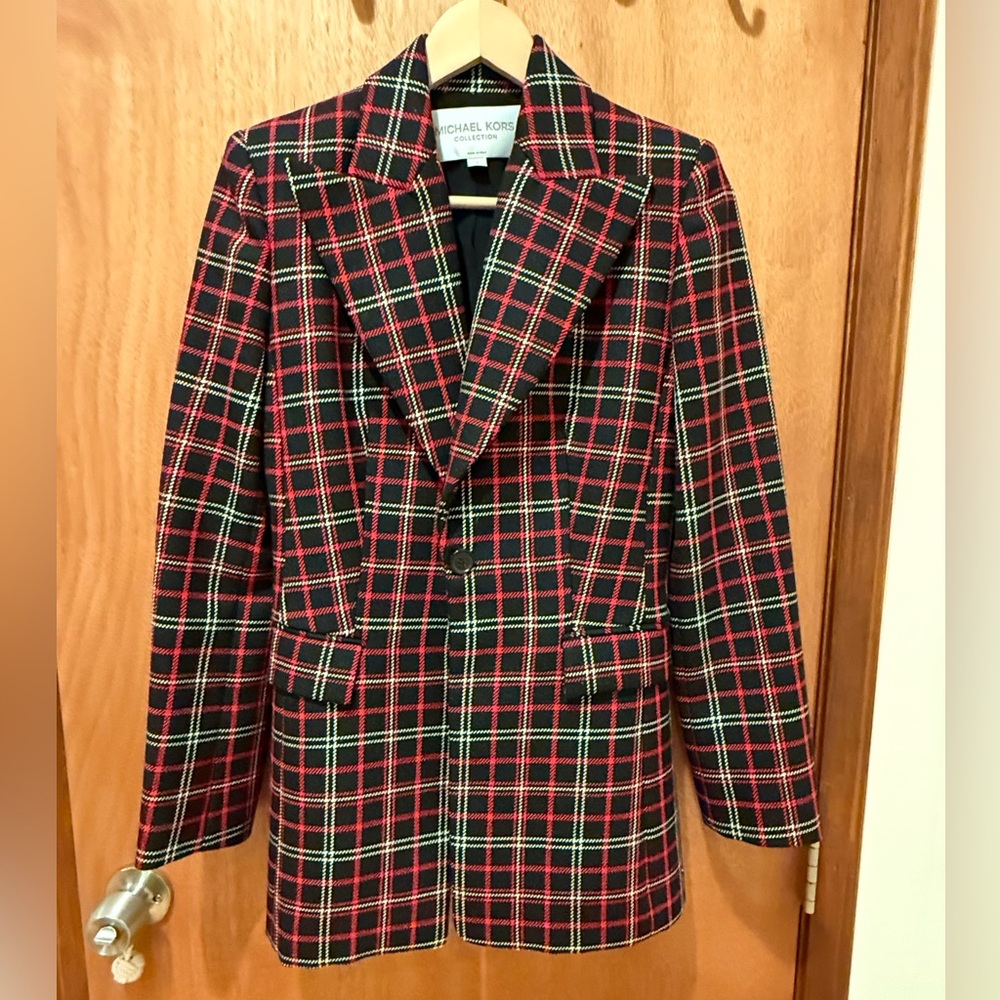 Michael Kors Collection Red and Black Plaid Blazer